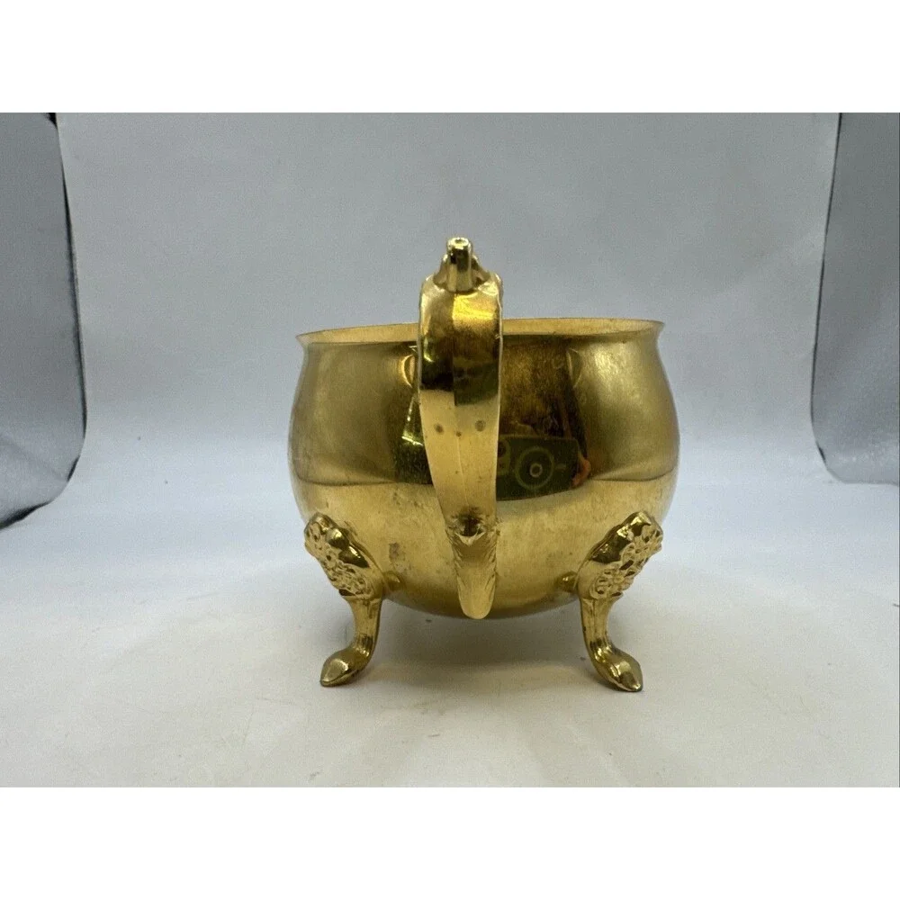 Vintage Footed Brass Metal Footed Creamer & Sugar Bowl   Set
